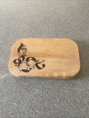 Hand Crafted Natural Wood ExSmall Cutting Board with Black Vine Motif